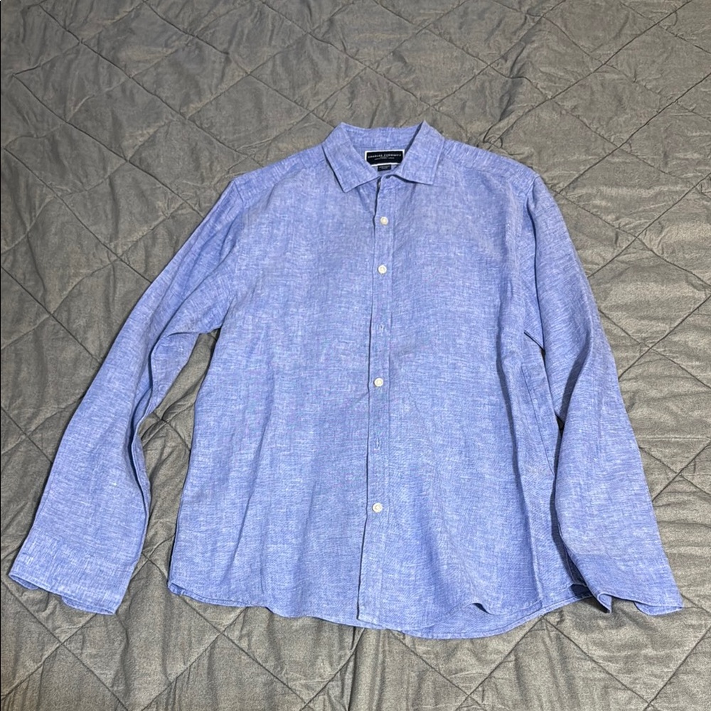 Charles Tyrwhitt Blue Casual Button Down Linen Shirt